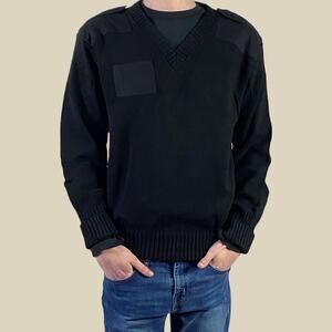 Vintage Commando Tactical Black Pullover Patched Military Sweater Sz Large